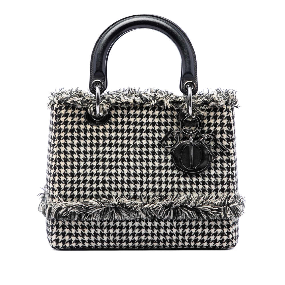 Pre-Loved Dior Medium Tweed Fringe Houndstooth Lady Dior